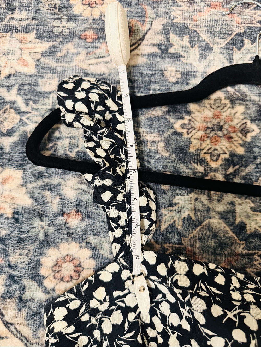 🦋 RIXO| EUC Black Floral Ruffle Strap Open back cottage core midi dress size 2 - Picture 6 of 10